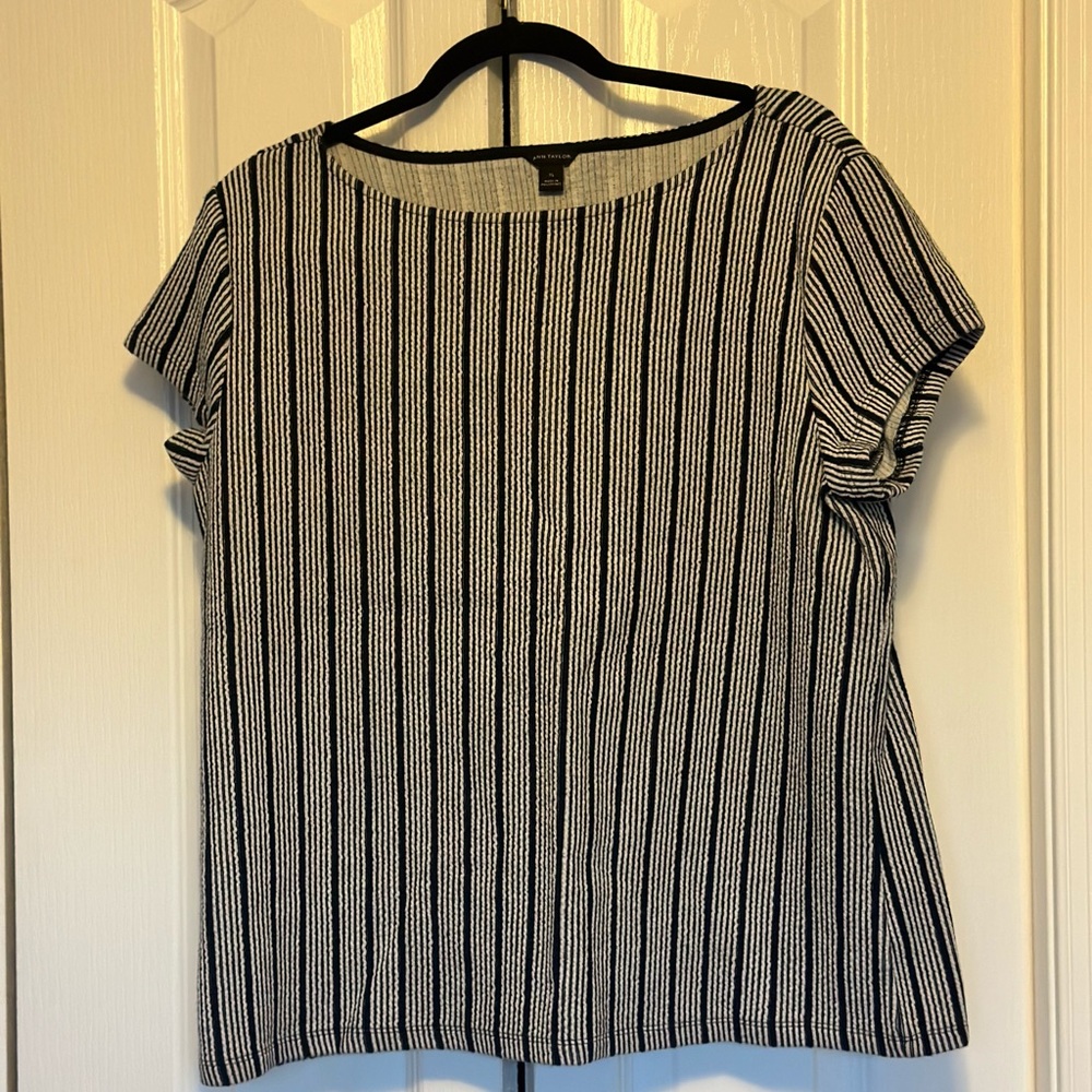 Ann Taylor Black and White Striped Blouse